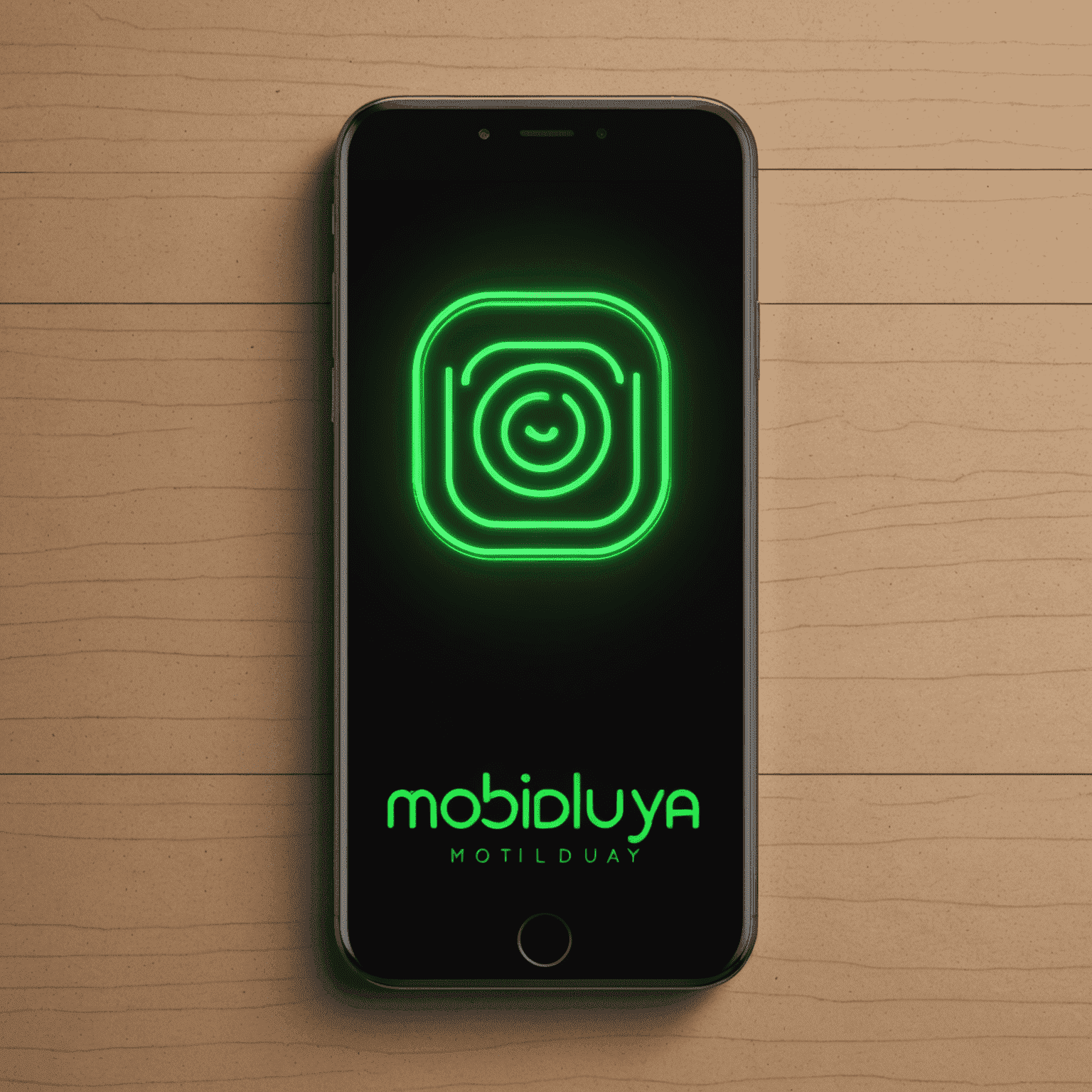 شعار mobiduya_com - حلول الاتصالات المتنقلة بتصميم نيون أخضر