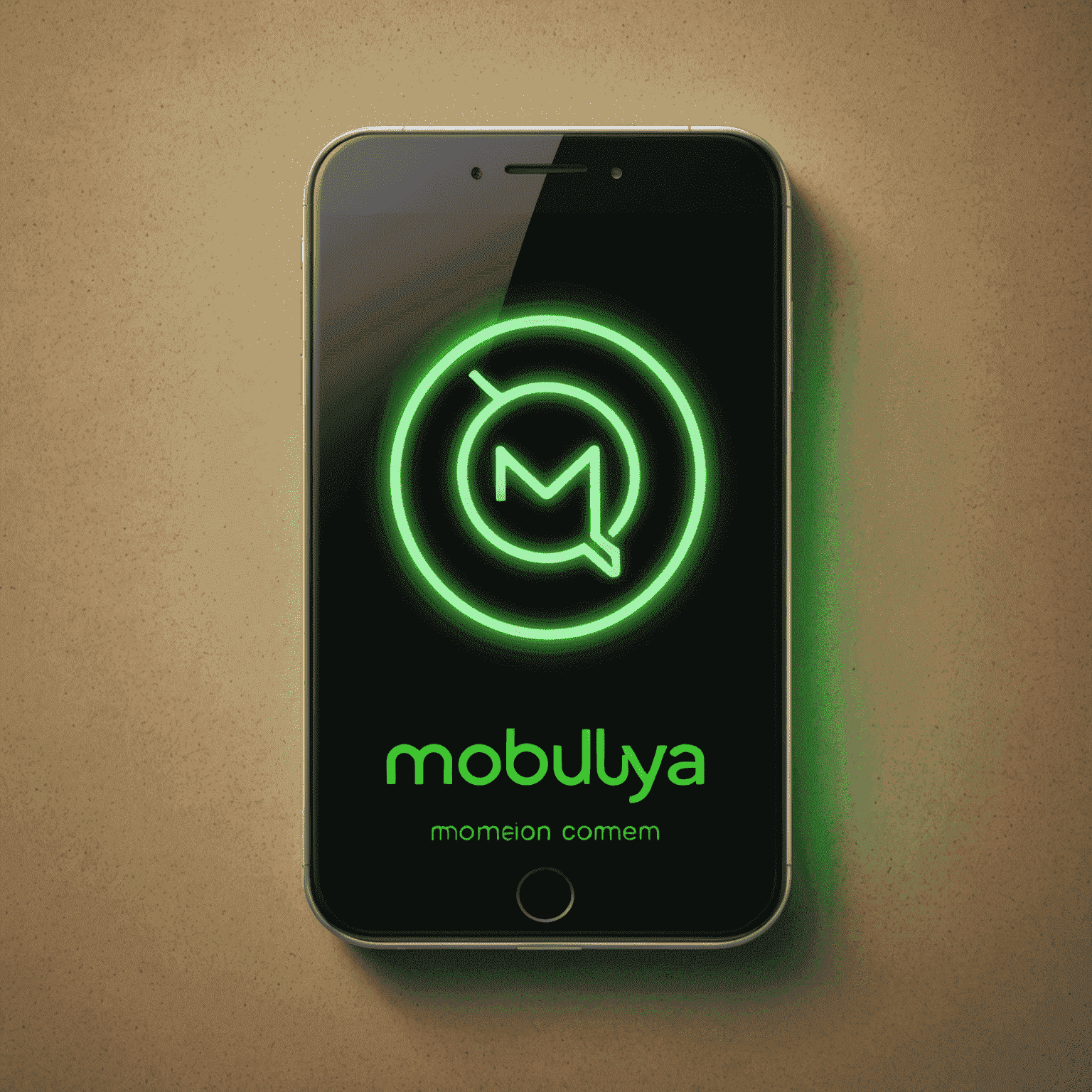 شعار mobiduya_com - حلول الاتصالات المتنقلة بتصميم نيون أخضر