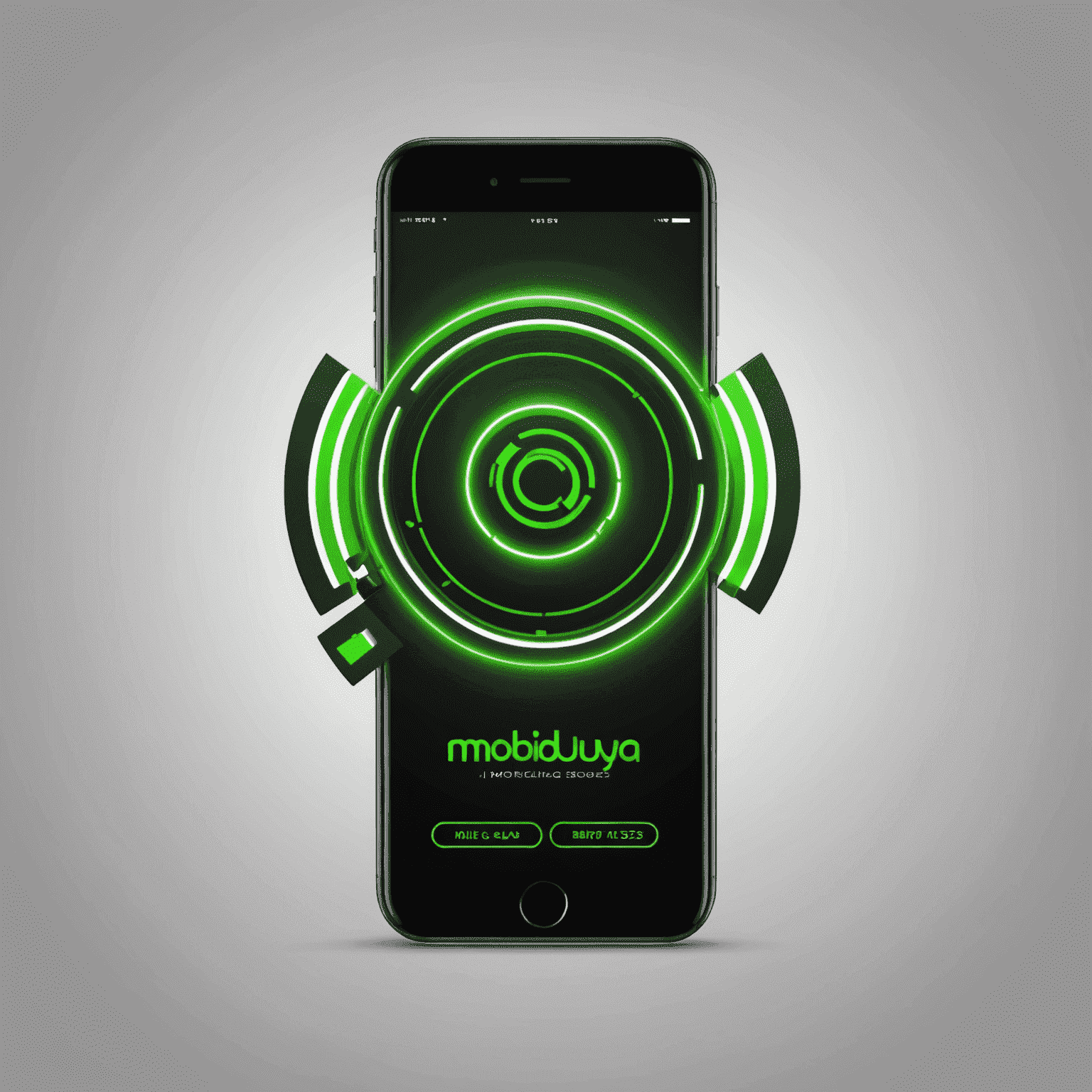 شعار mobiduya_com - حلول الاتصالات المتنقلة بتصميم نيون أخضر