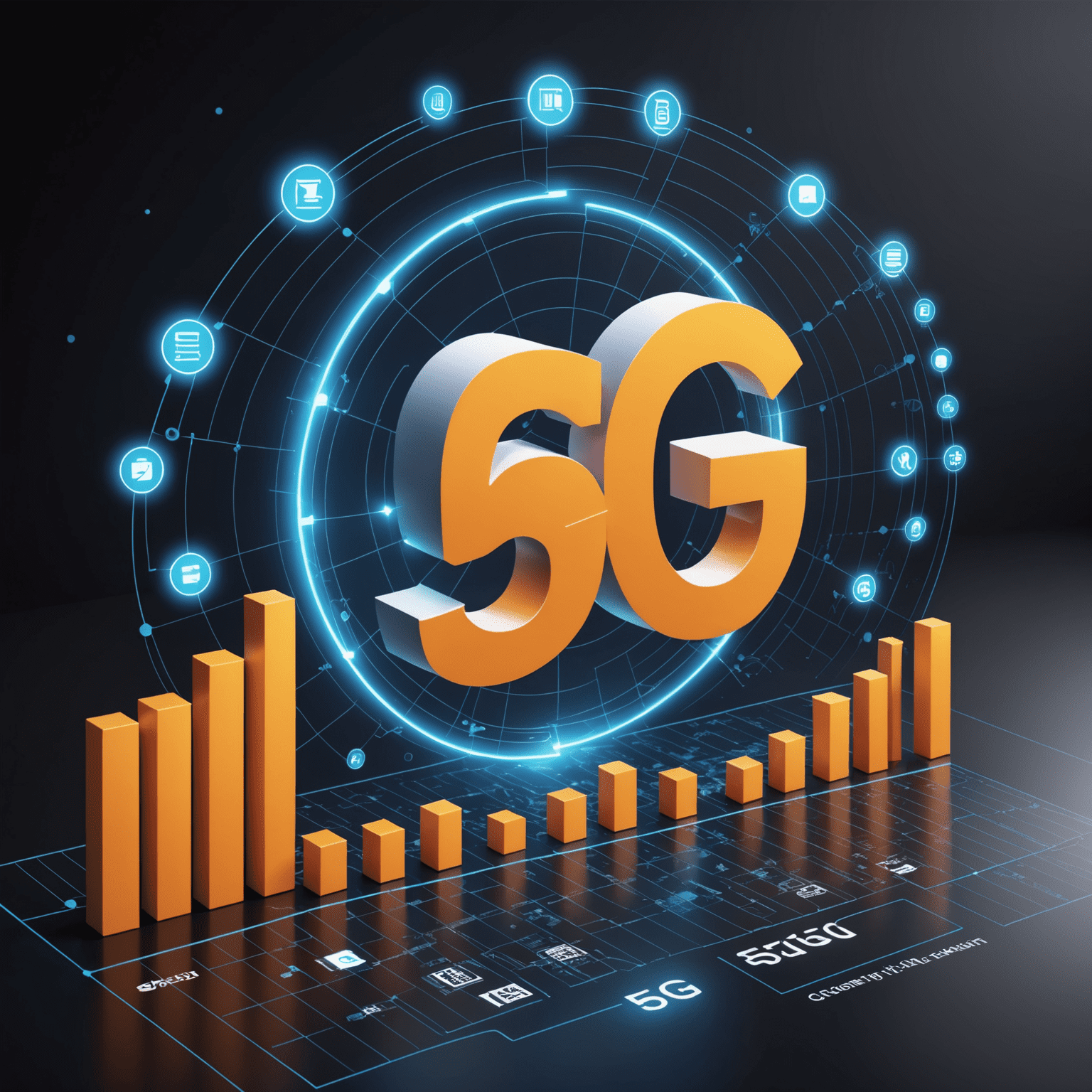 رسم بياني يوضح النمو المتوقع لاستخدام تقنية 5G في السنوات القادمة، مع إظهار زيادة كبيرة في عدد الأجهزة المتصلة وسرعات نقل البيانات